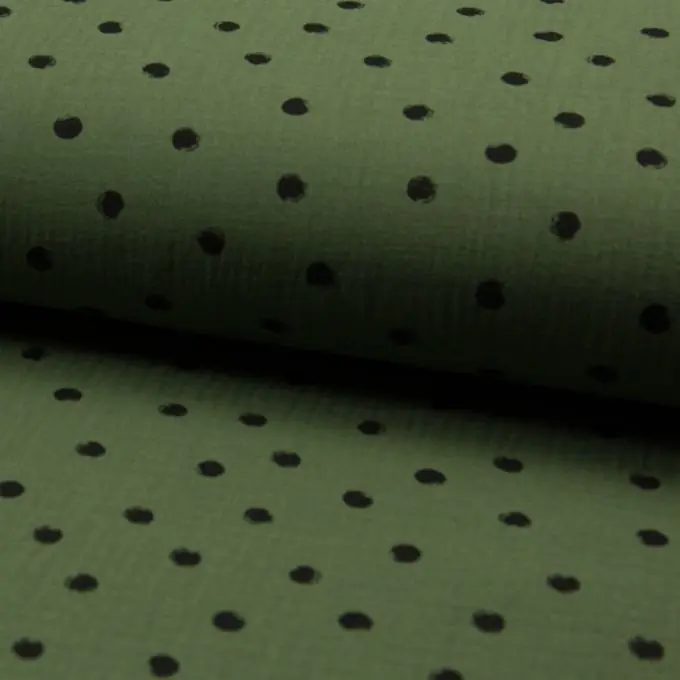 Musselin Punkte Schwarz/Khaki Expressversand