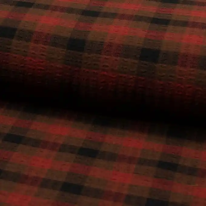 Günstig Kreppstoff Karos Schwarz/Braun/Rot