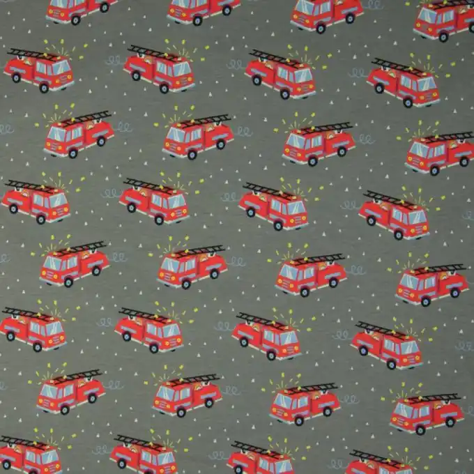 Mega-Angebot Jersey Baumwolle Feuerwehrautos Grau