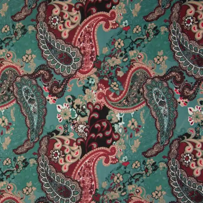 Netzstoff Mesh Paisley Rot/Türkis Beliebt