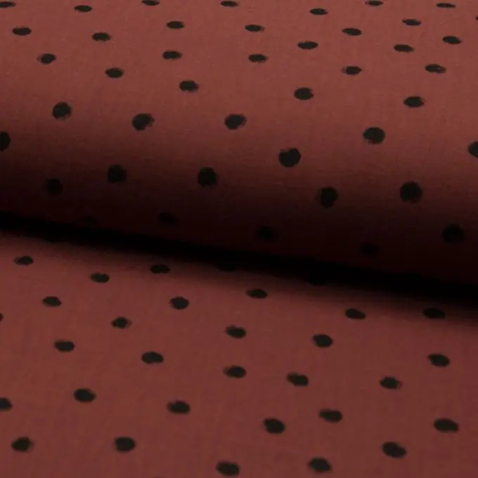 Saisonangebot Musselin Punkte Schwarz/Terrakotta