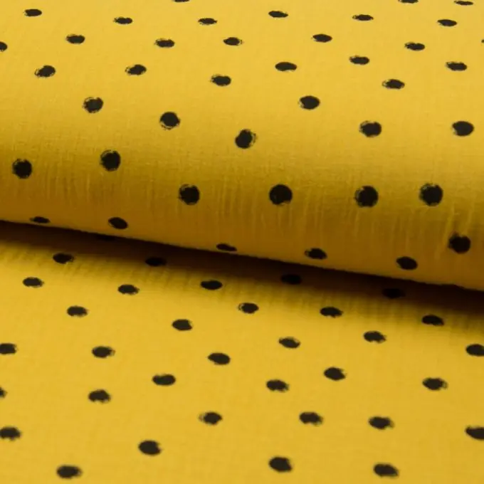Super-Preis Musselin Punkte Schwarz/Curry