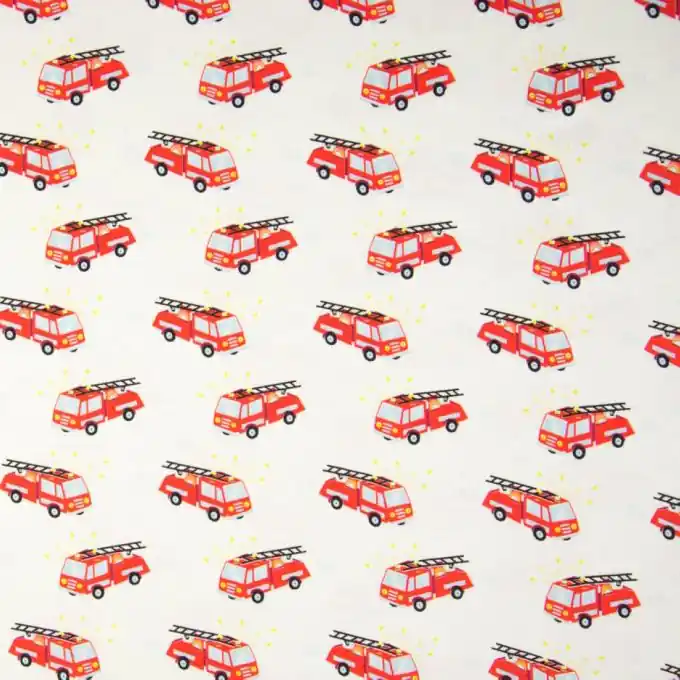 Versand Am Gleichen Tag Jersey Baumwolle Feuerwehrautos Ecru