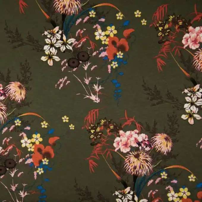 Nur Heute Jersey Viskose Tarnmuster Khaki/Orange