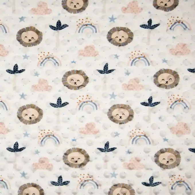 Fleece Minky Regenbogen Löwen Blau Handgefertigt