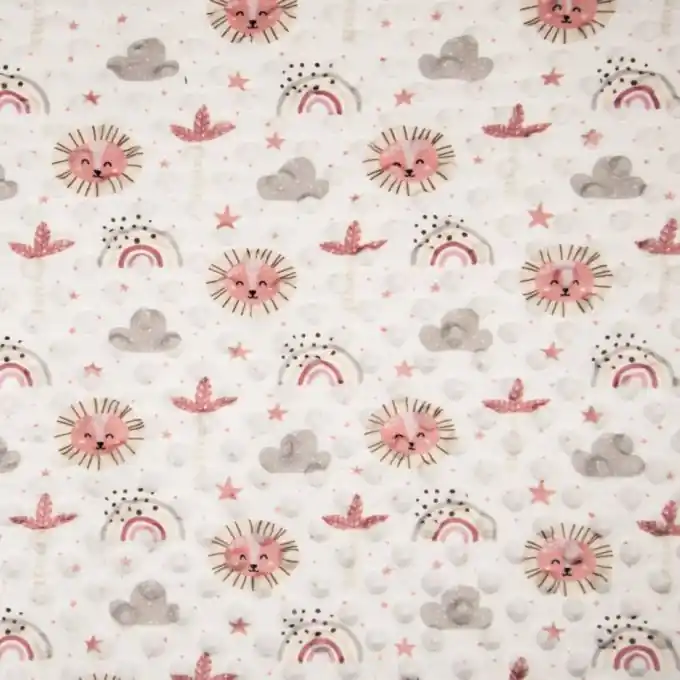 Fleece Minky Regenbogen Löwen Grau/Rosa Kostenloser Versand