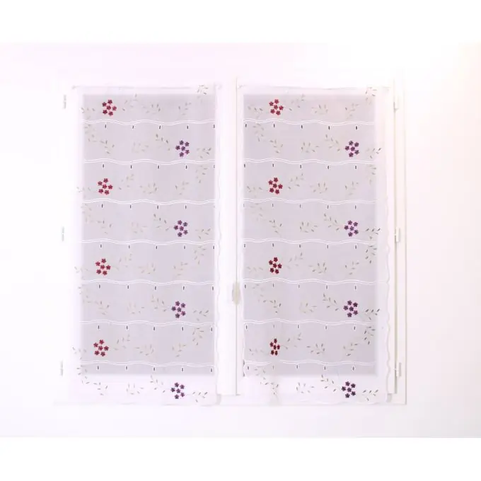 Gardine kleine Blumen Rot/Violett 90 cm Nur Heute