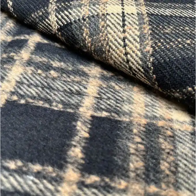 Wollstoff Mantel Polyester Karos beige marineblau Top-Seller