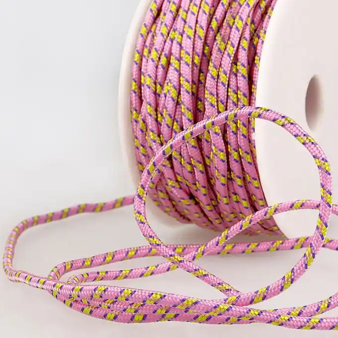 Must-Have Schnürsenkel Rund 3mm Streifen Rosa Gelb Meterware