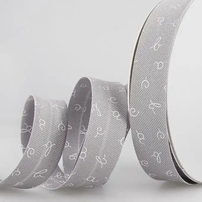 Handgefertigt Schrägband gefaltet Buchstaben 25mm Grau