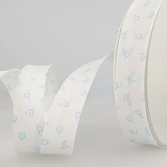 Schrägband gefaltet Buchstaben 25mm Ecru/Blau Im Trend