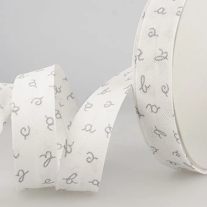 Schrägband gefaltet Buchstaben 25mm Ecru/Grau Mega-Angebot