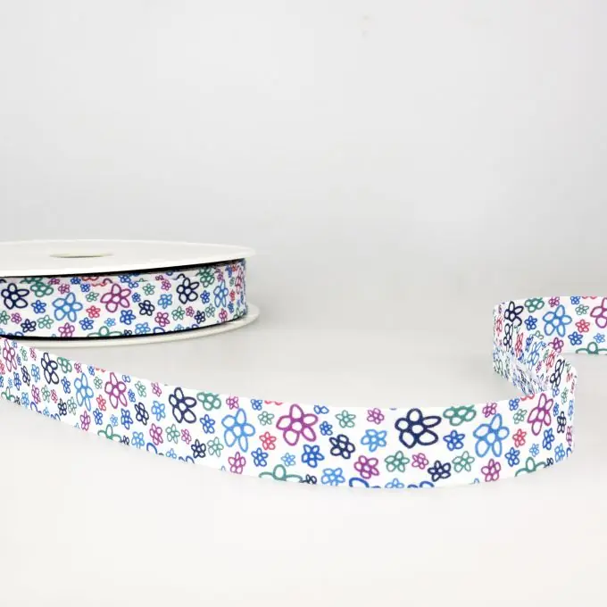 Schrägband gefaltet 20mm Blumen Blau/Violett Ausverkauf