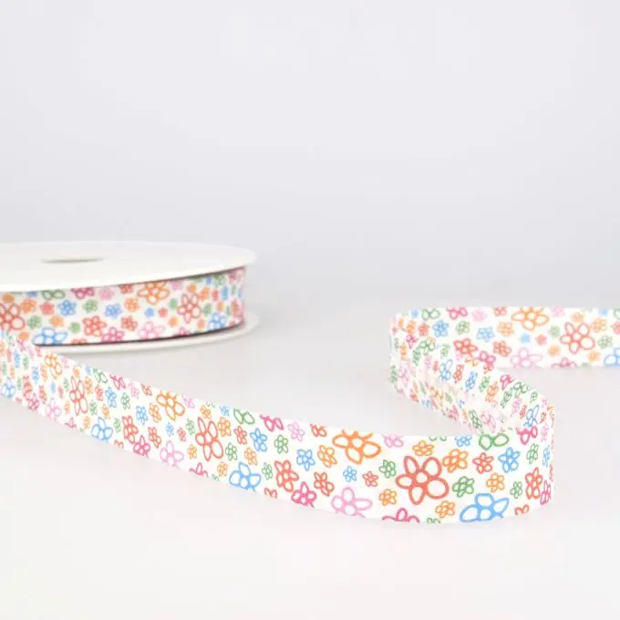 Bestpreis Schrägband gefaltet 20mm Blumen Bunt