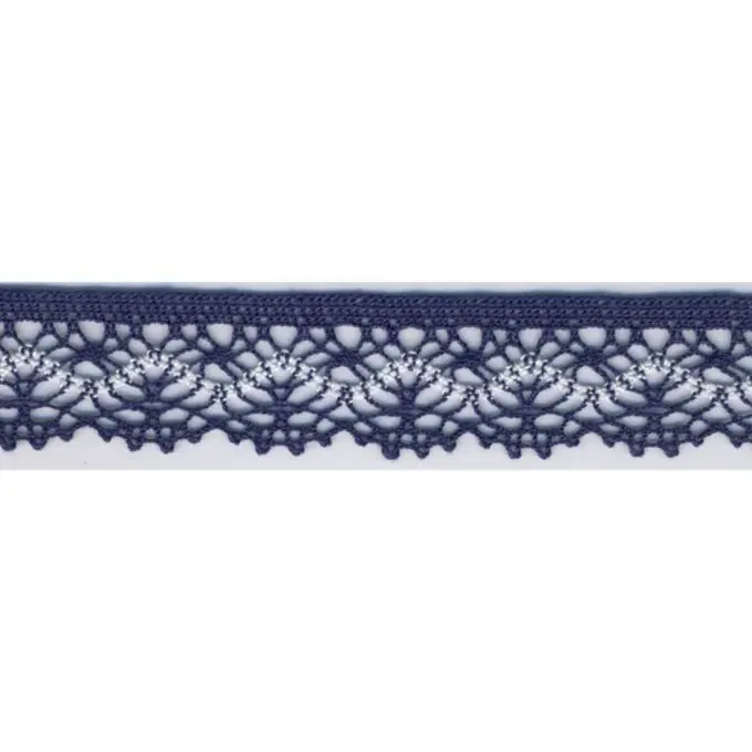 Spitze Baumwolle 22mm Marineblau Wellen Weiß Schneller Versand