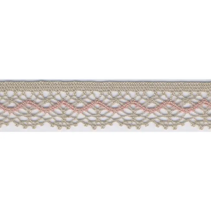 Spitze Baumwolle 22mm Wellen Taupe/Rosa Neue Ware