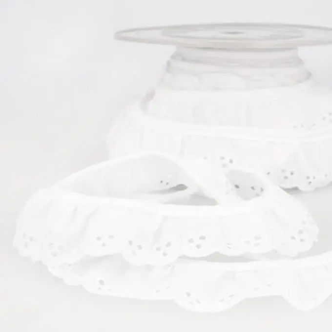 Band mit englischen Stickereien 34mm Weiß Kostenfreie Lieferung