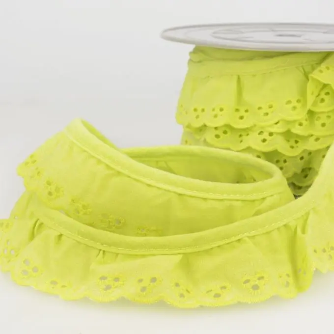 Sichere Zahlung Geraffte Broderie Anglaise 34mm zitronengelb