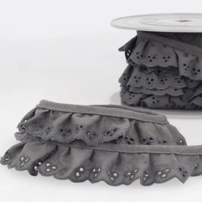 Kostenloser Rückversand Band mit englischen Stickereien 34mm Dunkelgrau