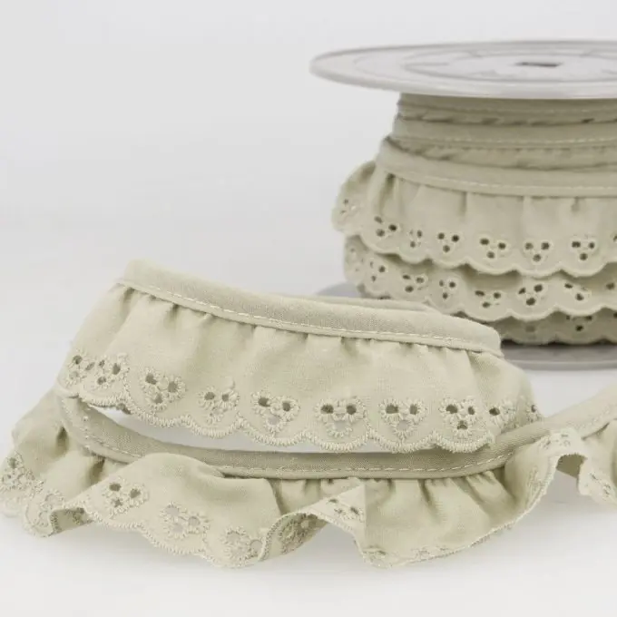 Band mit englischen Stickereien 34mm Grau/Beige Kracherpreis