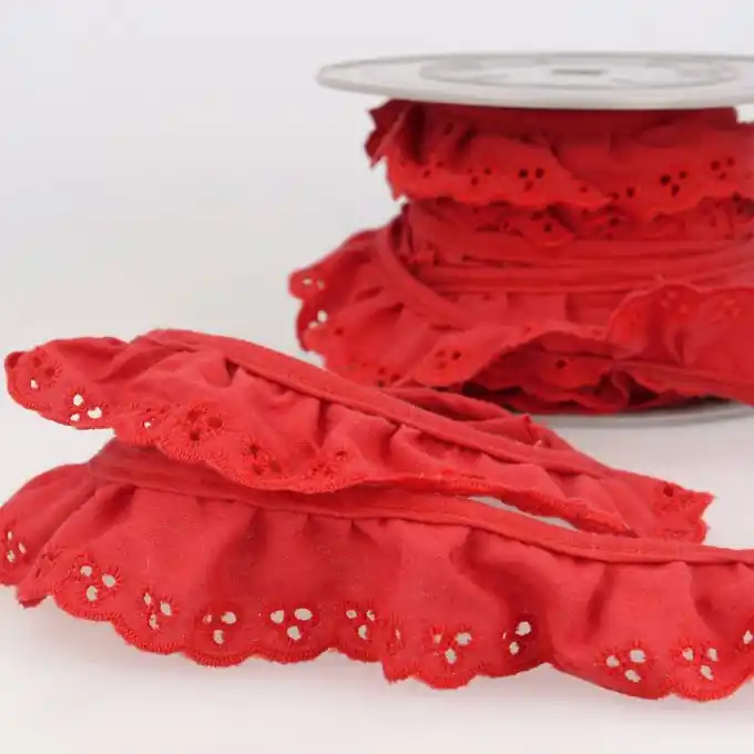 Band mit englischen Stickereien 34mm Rot Sofort Bestellen