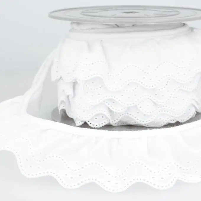 Kostenloser Versand Geraffte Broderie Anglaise Wellen Weiß 46mm