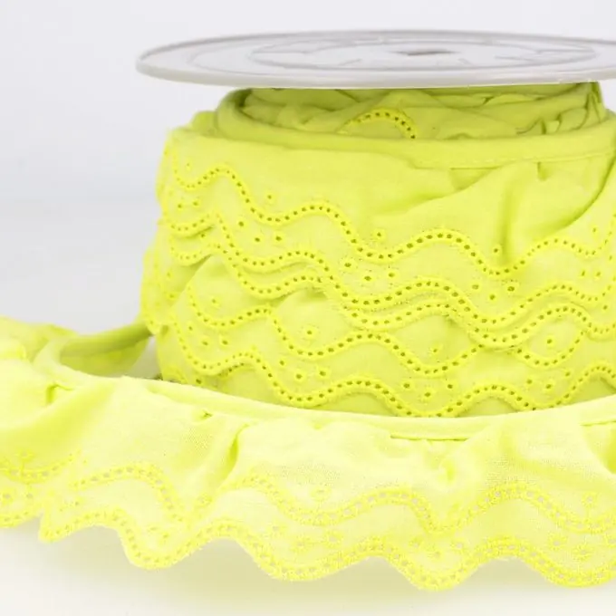 Rabatt Geraffte Broderie Anglaise Wellen zitronengelb 46mm