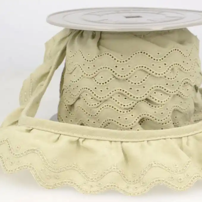 Geraffte Broderie Anglaise Wellen Taupe 46mm Garantierte Lieferung