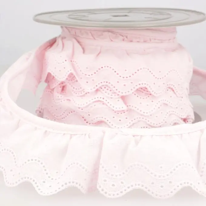 Jetzt Bestellen Geraffte Broderie Anglaise Wellen Blassrosa 46mm