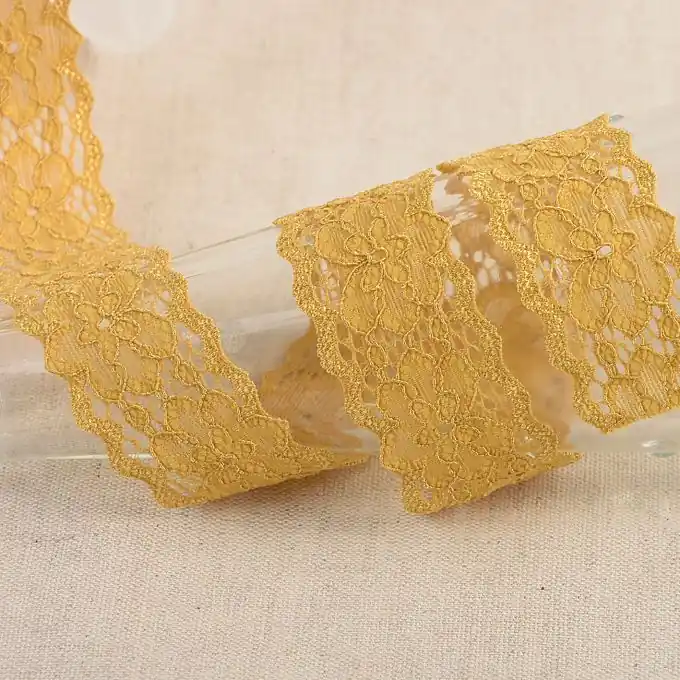 Sichere Zahlung Spitzenband elastisch 25mm senfgelb