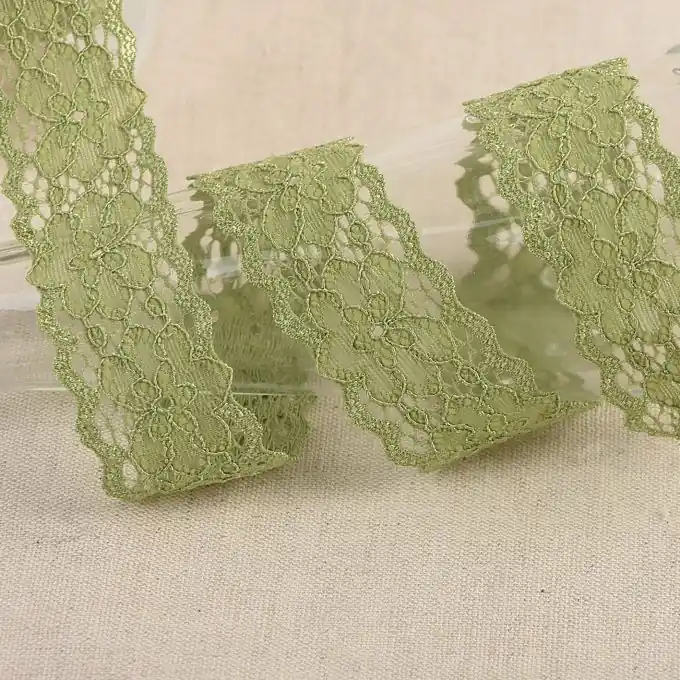 Neue Kollektion Spitzenband elastisch 25mm Olivgrün