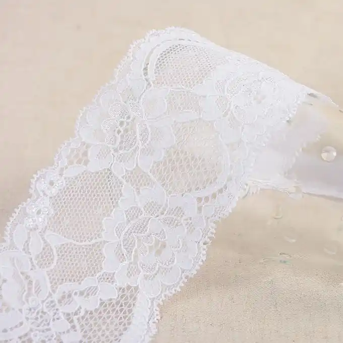 Elastisches Spitzenband Blumen 60mm Weiß Nur Heute