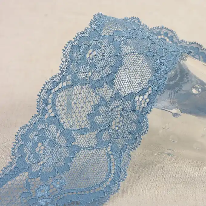Limited Edition Spitzenband elastisch Blumen 60mm Denim