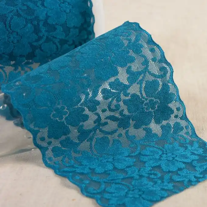 Spitzenband elastisch Mohn 100mm Entenblau Sonderaktion