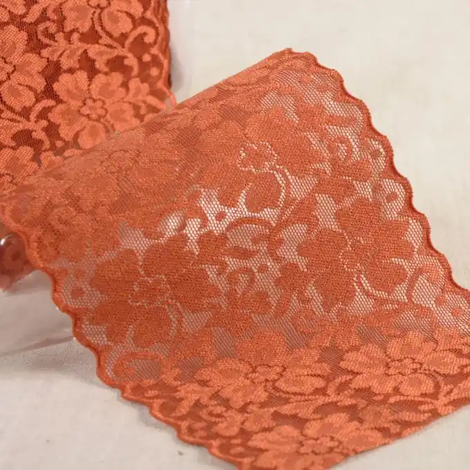 Elastisches Spitzenband Mohn 100mm Koralle Top-Qualität