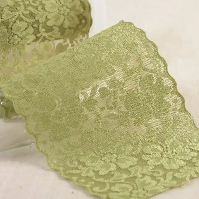 Elastisches Spitzenband Mohn 100mm Olivgrün Markenware