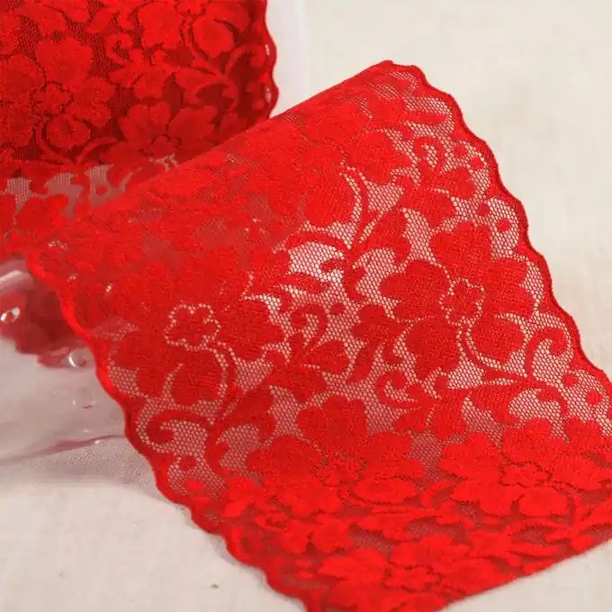 Elastisches Spitzenband Mohn 100mm Rot Neue Kollektion