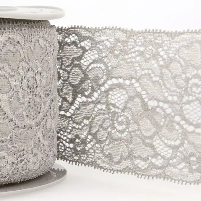 Spitzenband elastisch 80mm Grau Finale Aktion