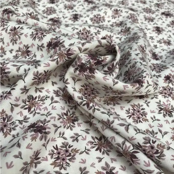Popeline Viskose Blumen Weiß/Malve Letzte Chance
