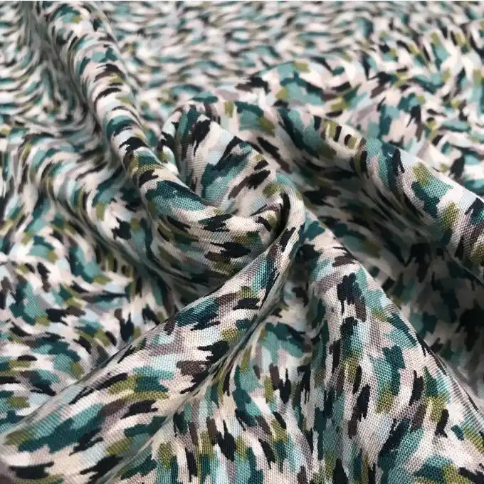 Popeline Viskose Coup de pinceau Blau Heute Kaufen