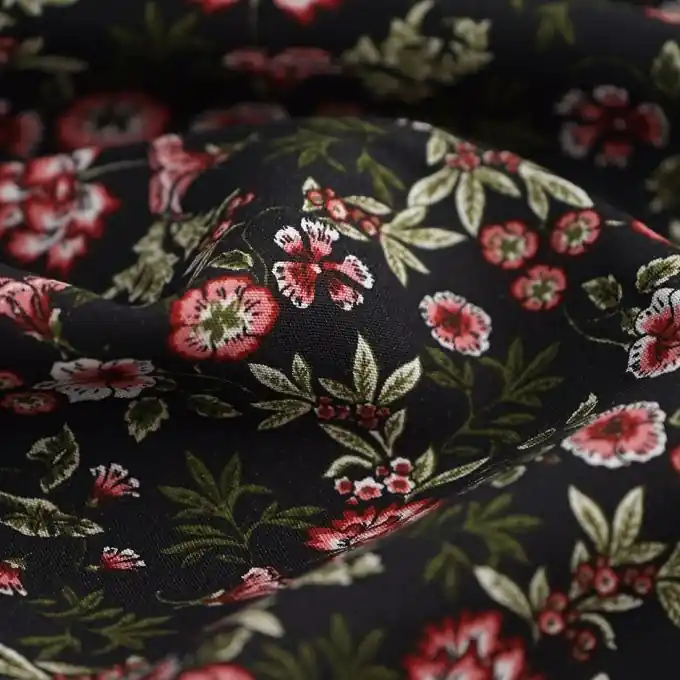 Garantierte Lieferung Popeline Viskose Blumen Nachtblau