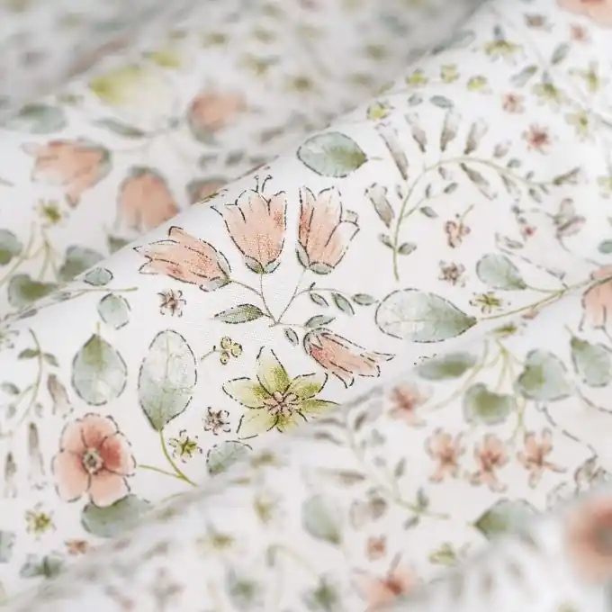 Baumwoll-Popeline Bio-Baumwolle Blumengarten écru Knallerangebot