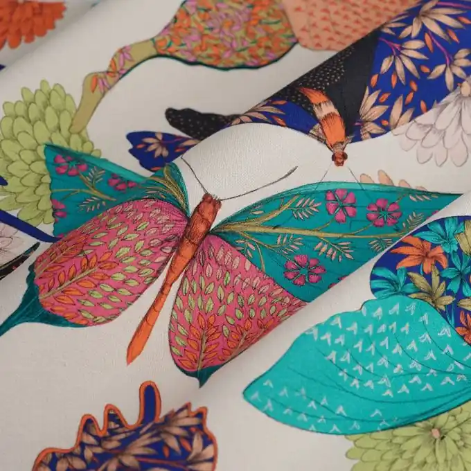 Direktkauf Dicker Baumwollstoff Elixir Schmetterlinge beige