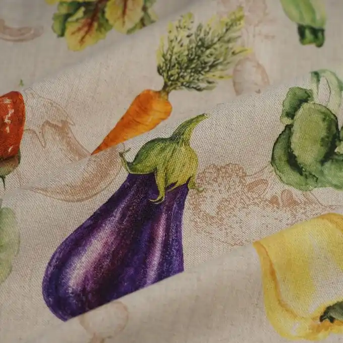 Rabatt Dicker Baumwollstoff recycelt Leinenoptik Gemüse – Überbreite