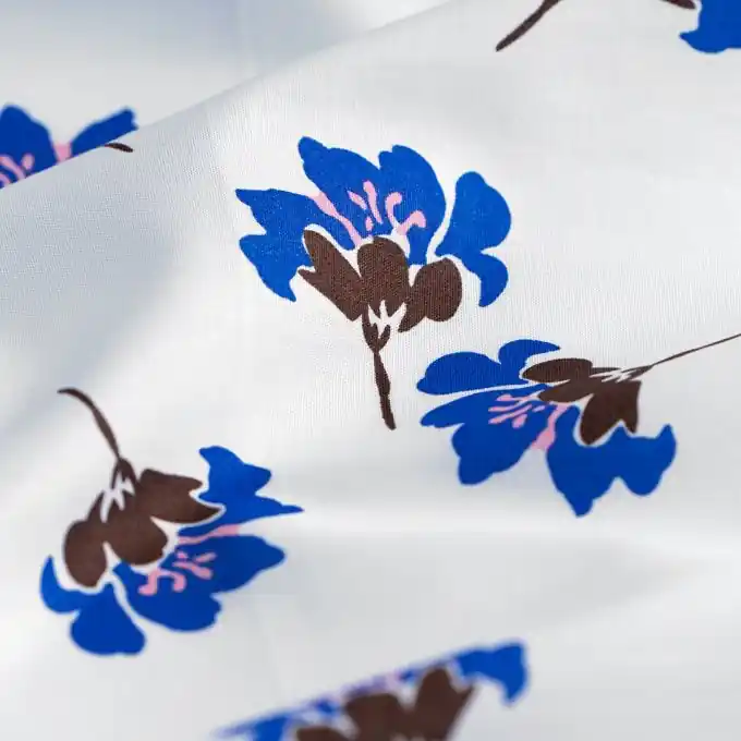 Popeline Baumwolle Blumen Blau Weiß Neu