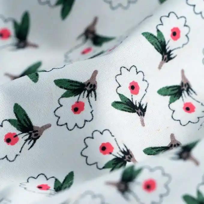Popeline Baumwolle Blumenwiese Weiß Garantierte Lieferung