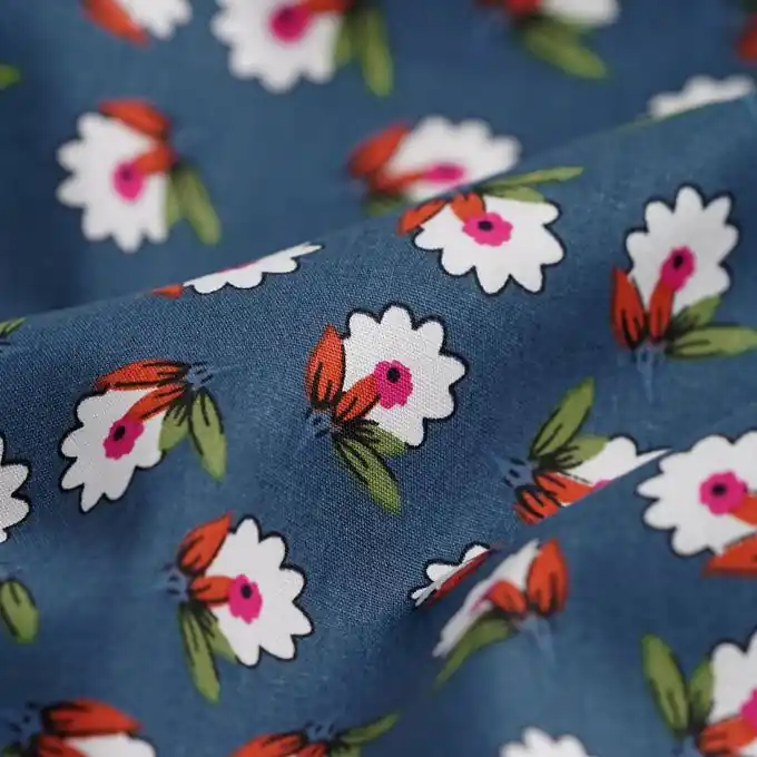 Großhandel Popeline Baumwolle Blumenwiese Blau