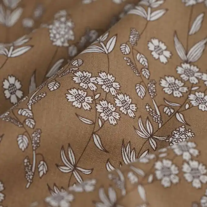 Baumwoll-Popeline Blumenmuster ocker Großhandel