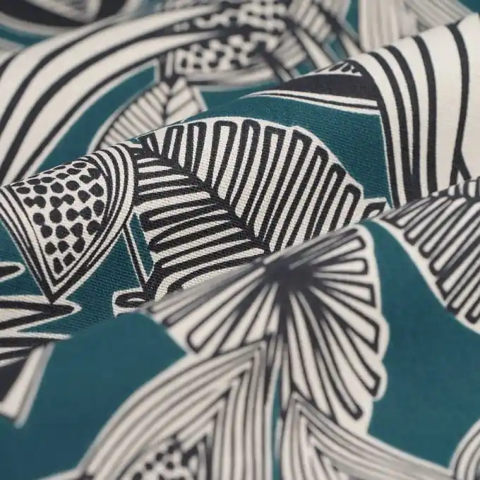 Sonderaktion Dicker Baumwollstoff Blätter Blau