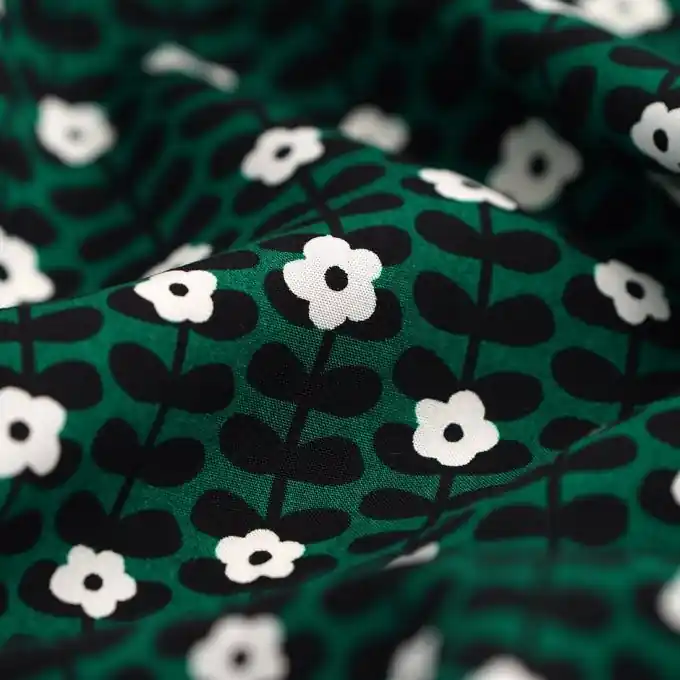 Kostenloser Versand Viskose-Popeline Blumen tannengrün